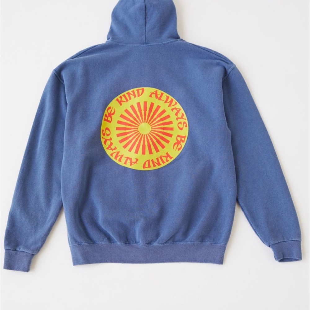 Urban outfitters blue zip up with Be Kind Always Graphic